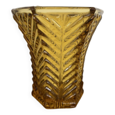 Vase verre moulé ambre style Art Déco