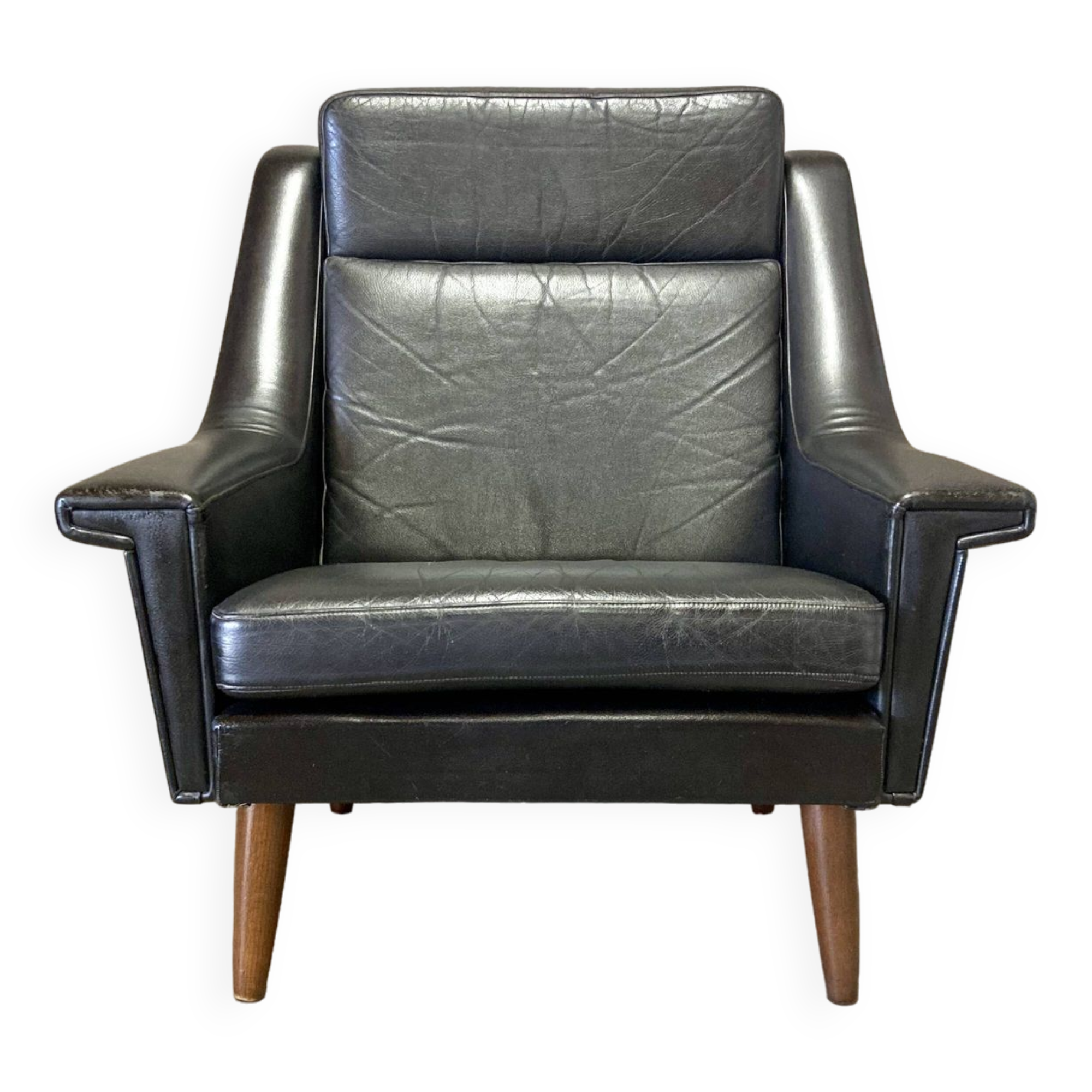 High black leather armchair “scandinavian design” 1950.