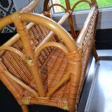 Vintage woven rattan magazine rack