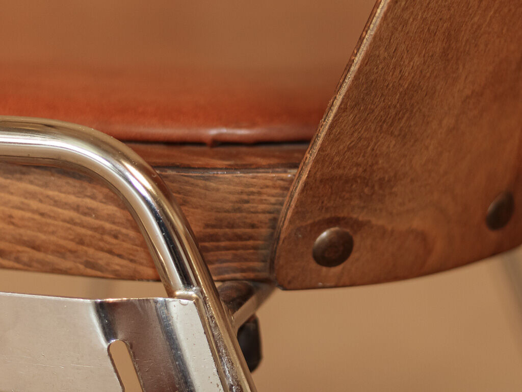 Jomain Baumann chairs, cognac leather seat, circa 1960