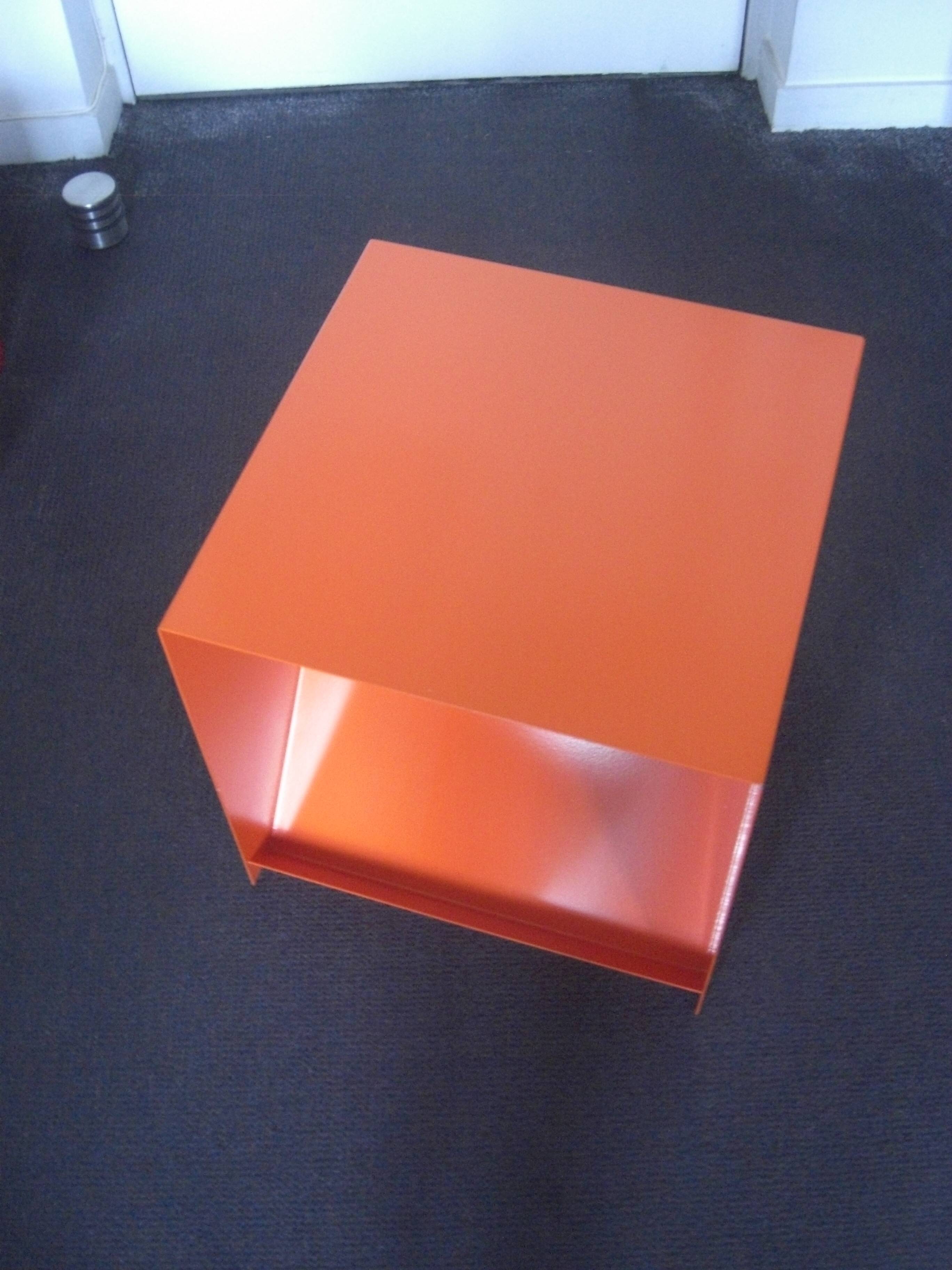 Side table, contemporary bedside table in orange metal
