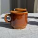 Set of 6 vintage brown glazed ceramic espresso cups with saucers.