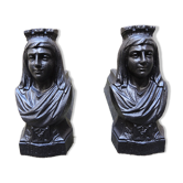 Old cast iron chenets : woman from strasbourg