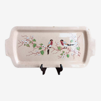 Art Deco cake dish by Longwy in pink earthenware and cloisonné enamels