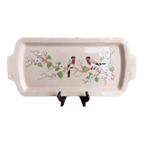 Art Deco cake dish by Longwy in pink earthenware and cloisonné enamels