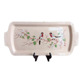 Art Deco cake dish by Longwy in pink earthenware and cloisonné enamels