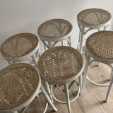 Set of 6 vintage bistro stools cannés white