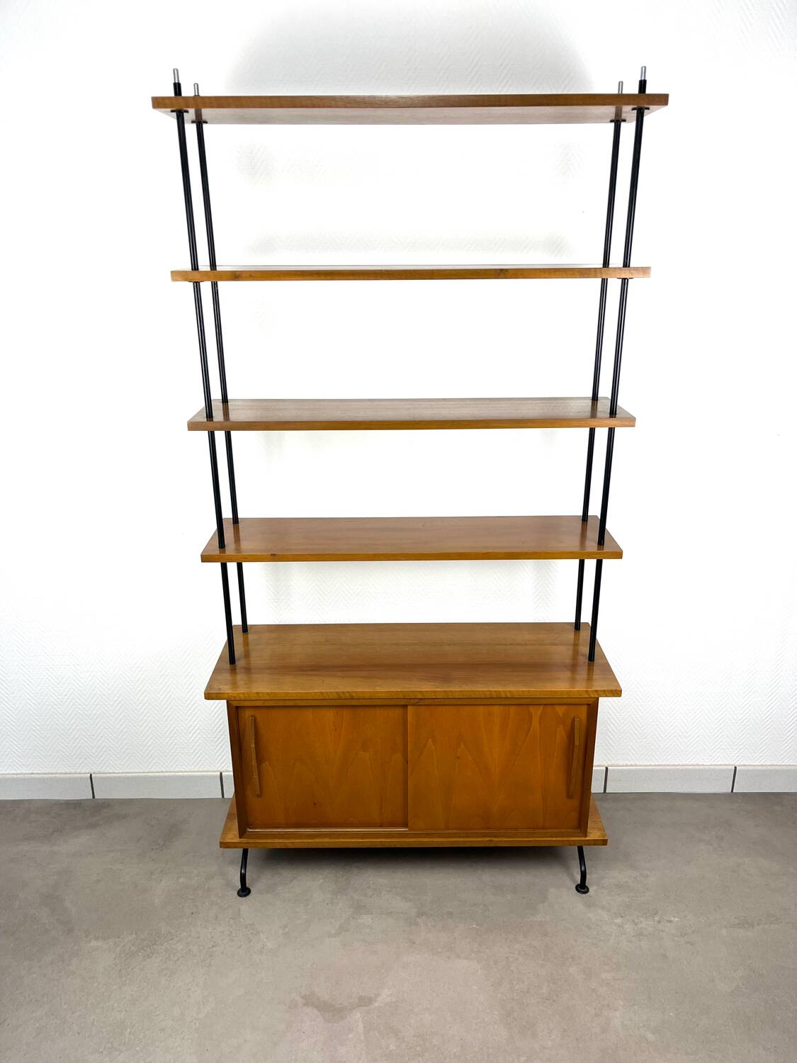 1950s wooden and metal bookshelf shelf
