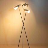Unique tripod floor lamp by Stilnovo with white shades, Italy 1960s