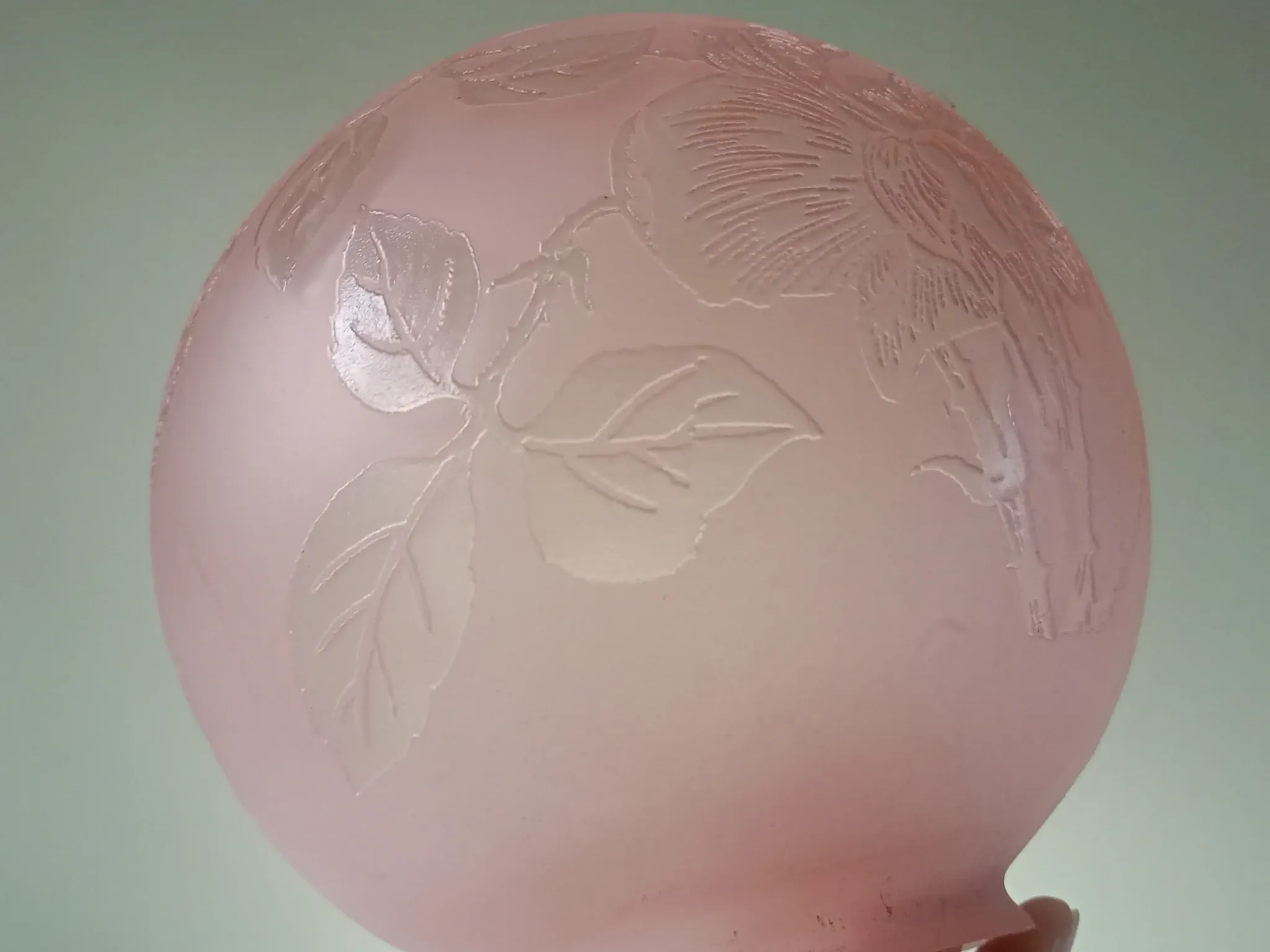 Sprat - frosted pink glass with pink flowers for chandelier lamp circa 1920