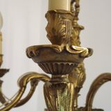 French Art Nouveau Bronze 6 Light Chandelier with Scroll Arms and Leaf Details 5583