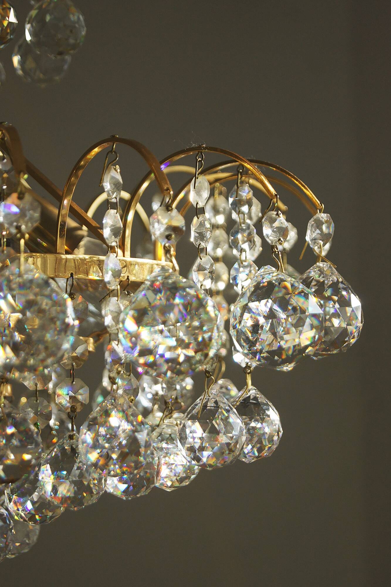Large mid-century brass & crystal glass ceiling lamp from christoph palme