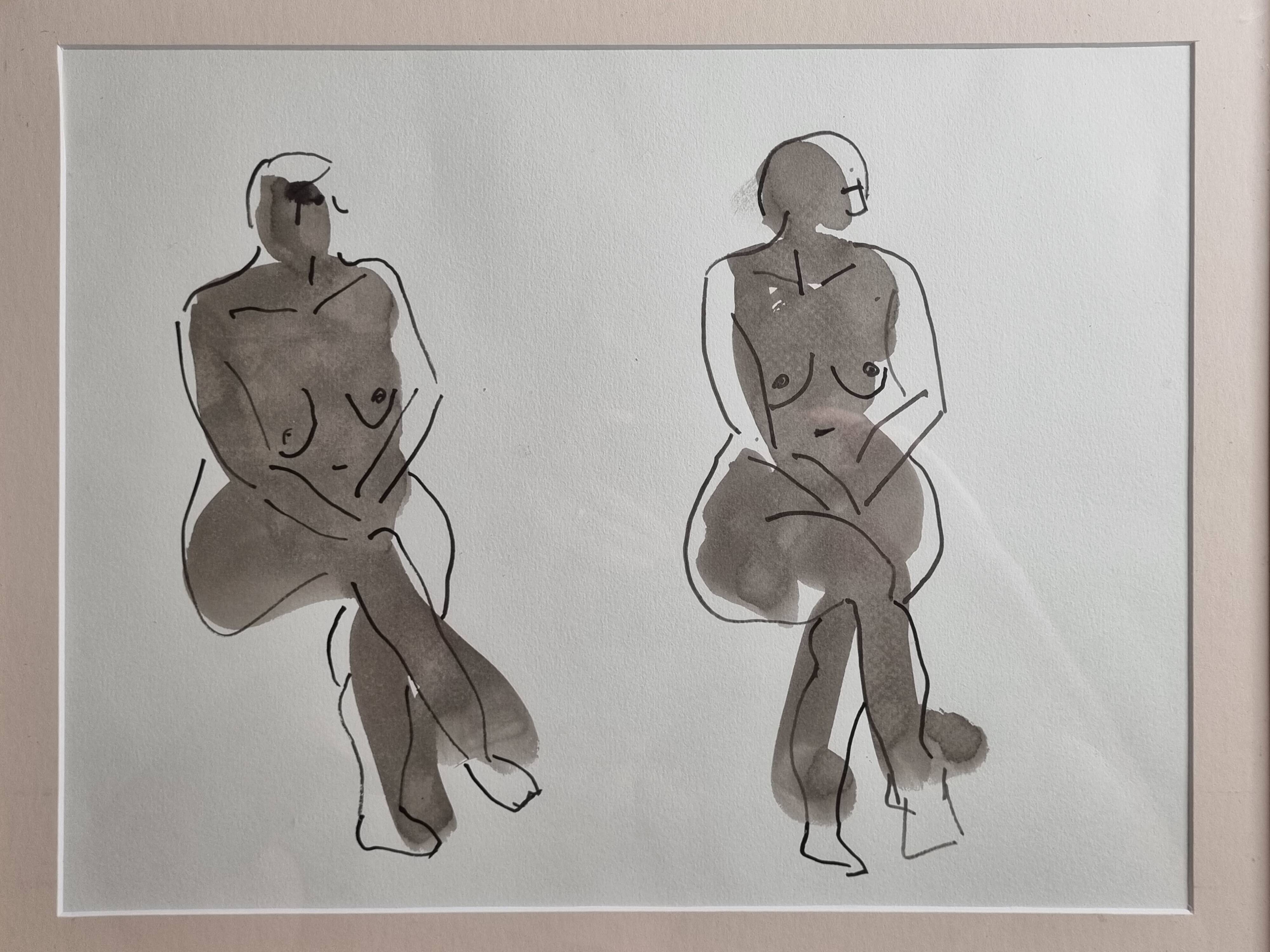 Original ink and wash drawing, framed, 36 x 45 cm