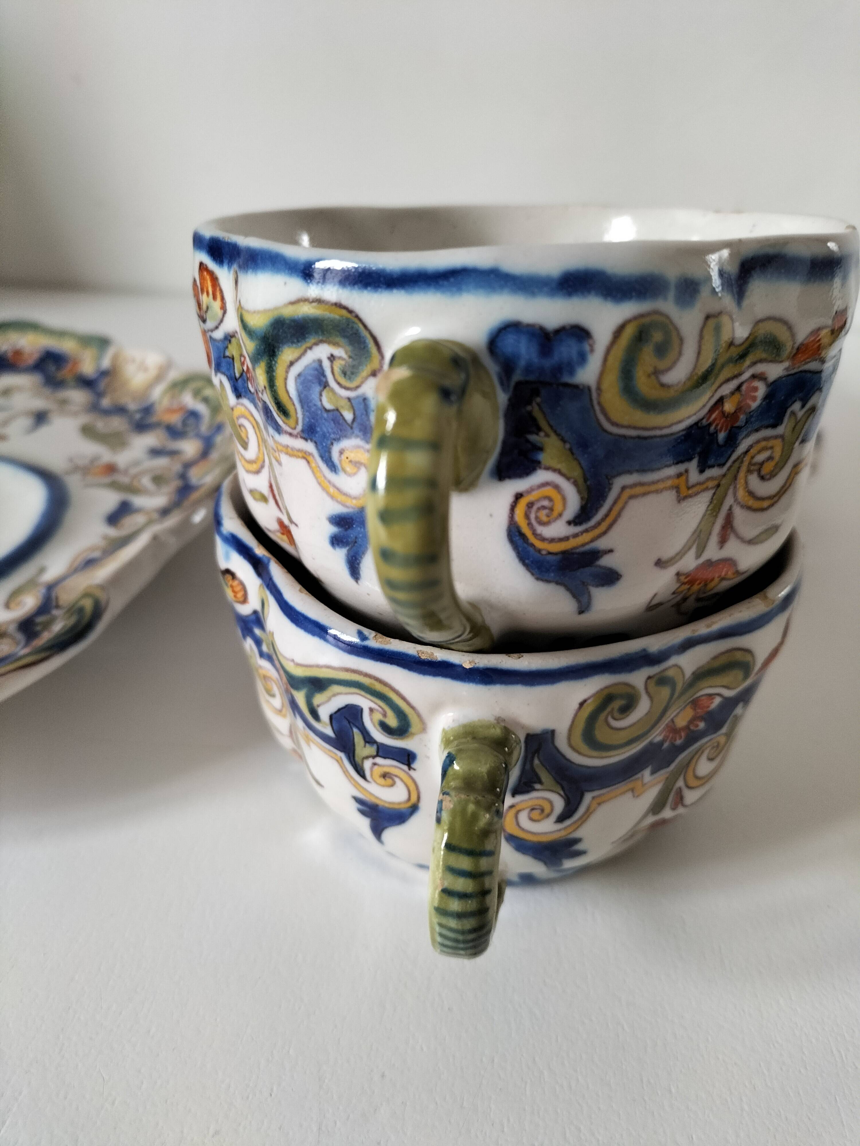 Breakfast set duo Desvres Fourmaintraux regionalist decoration