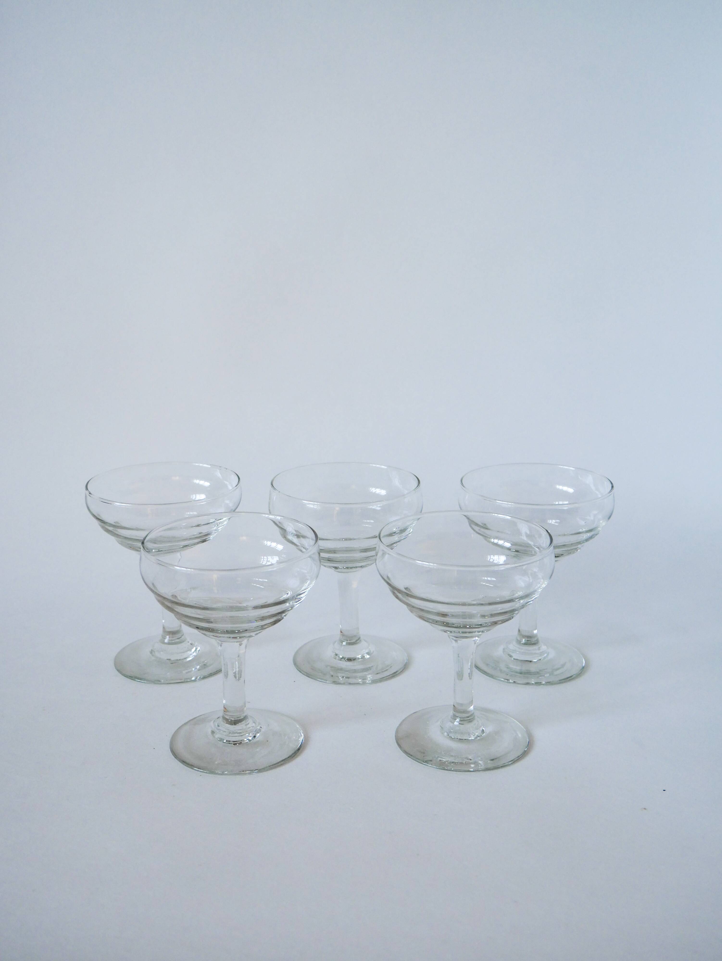 Set of 5 molded glass champagne glasses 1950