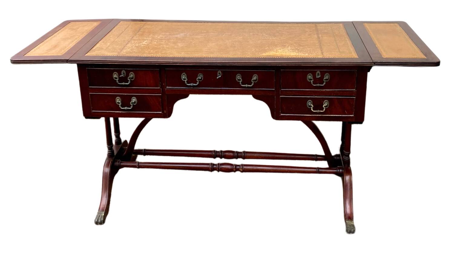 English mahogany double-sided desk with extension.