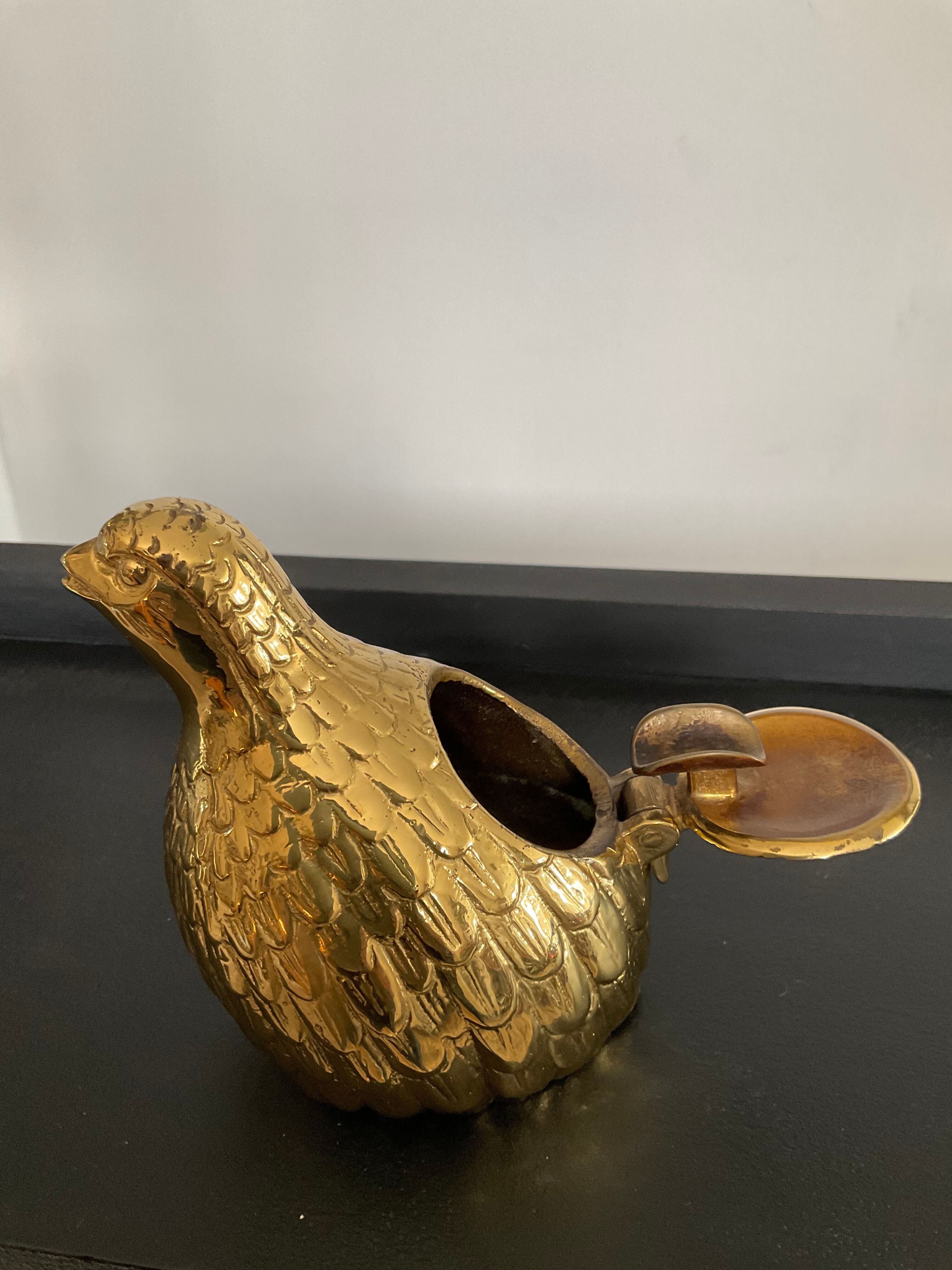 Cendrier en bronze Valenti caille ou perdrix vintage