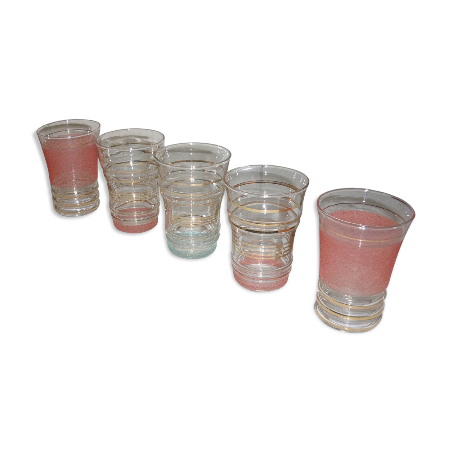 5 coloured glasses and gold edges