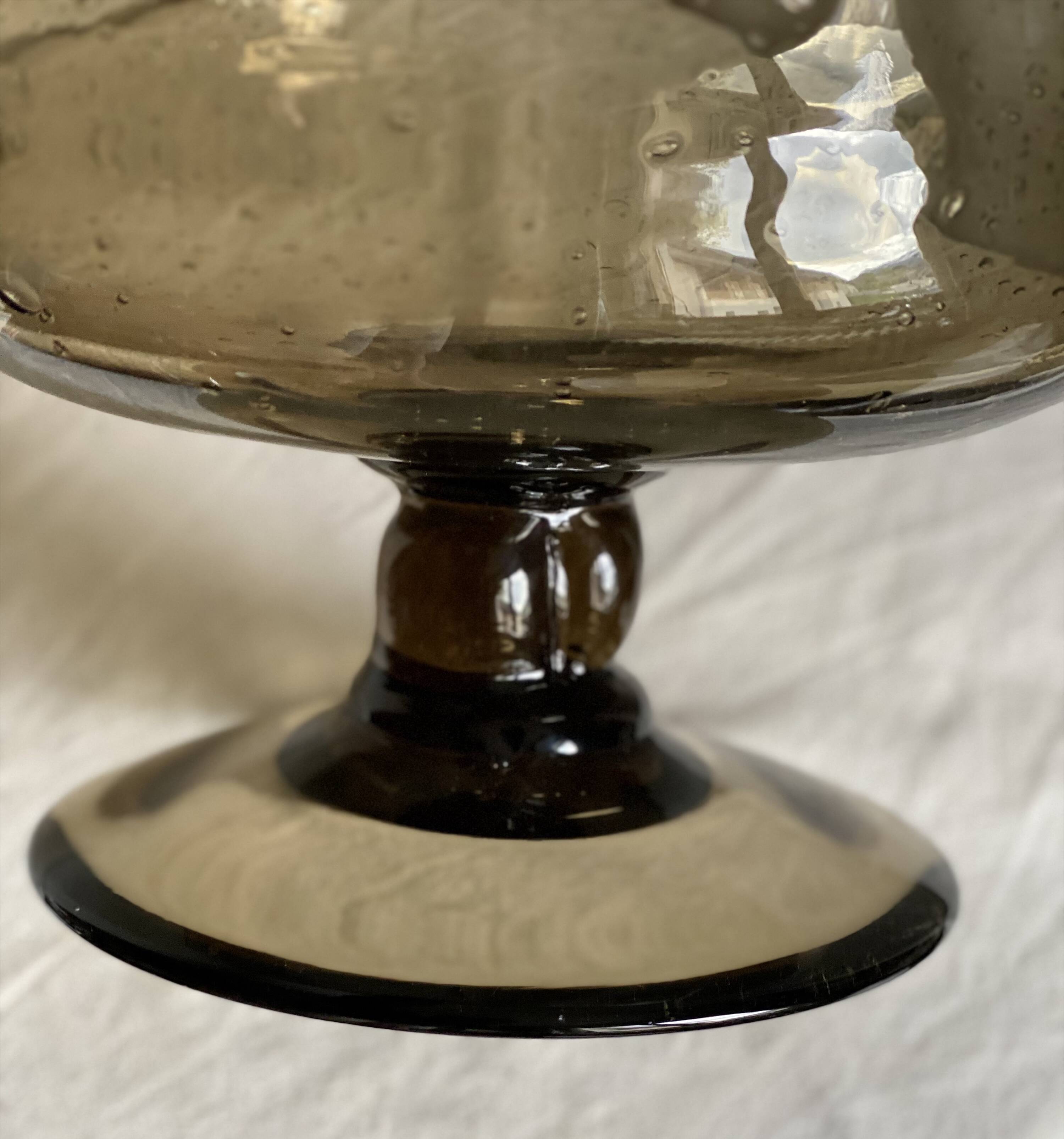 Large vintage 1960s smoked bubble glass bowl from Biot.