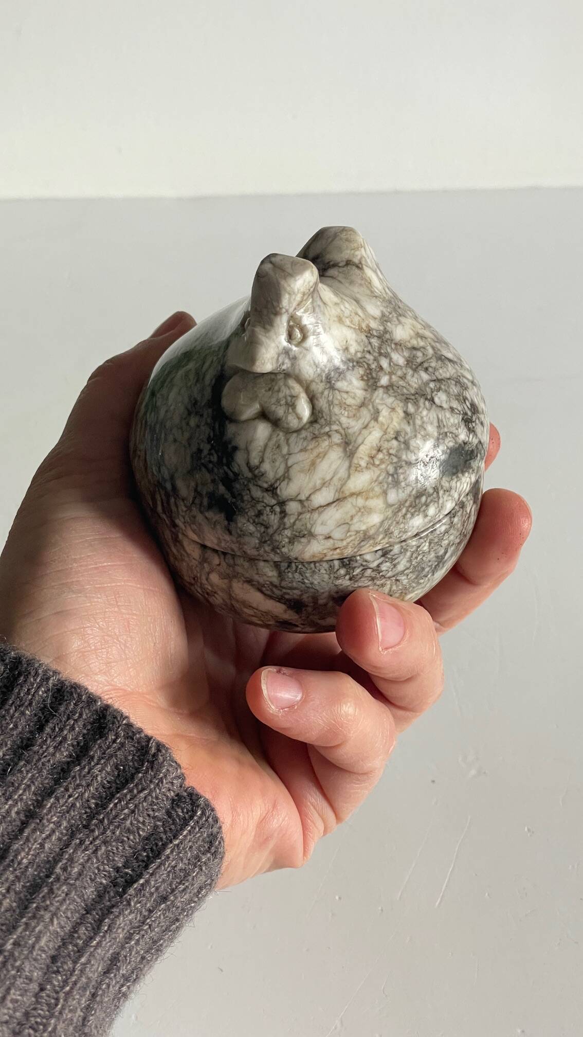 Vintage Marble Chicken with Eggs Sculpture