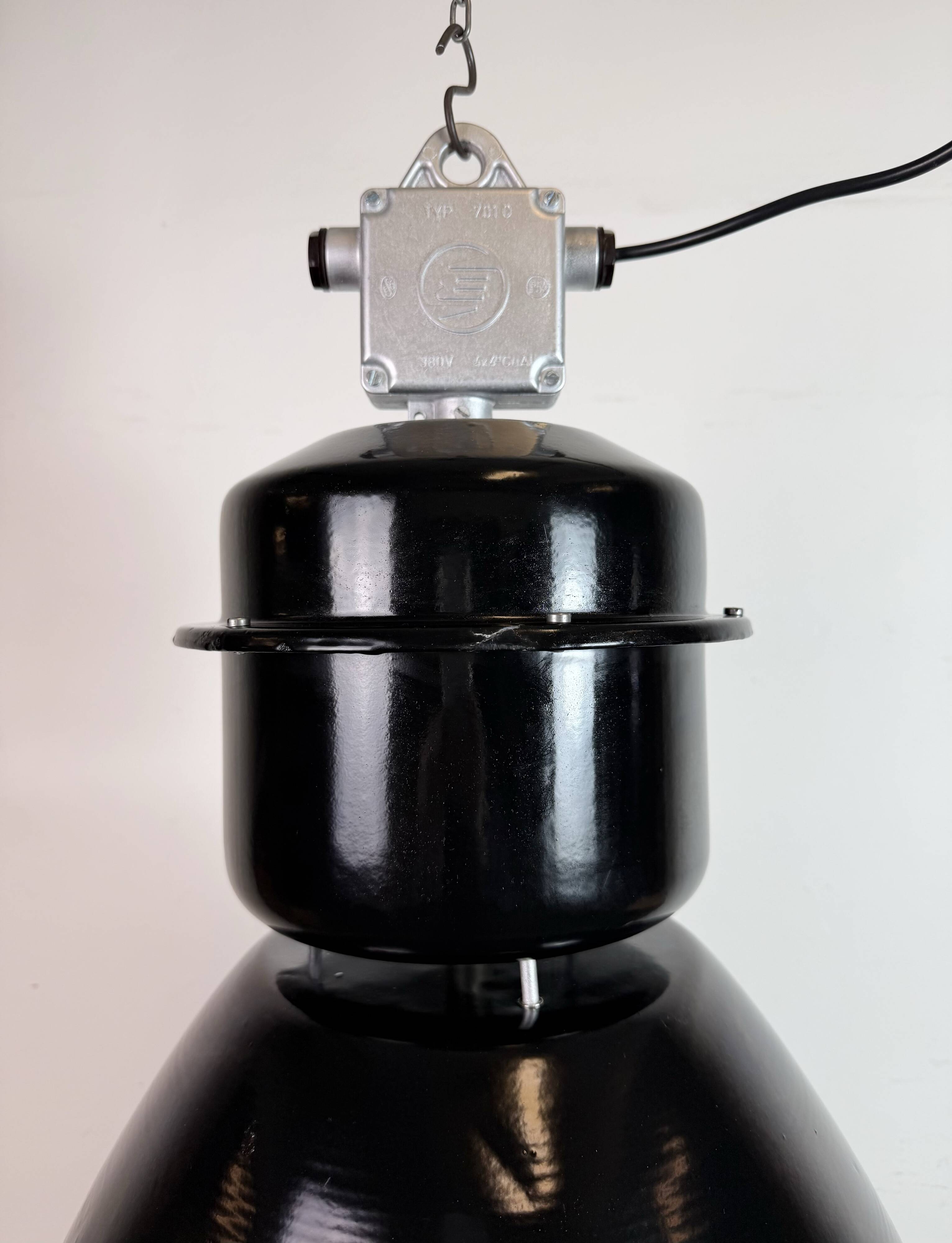 Large Black Industrial Factory Pendant Lamp from Elektrosvit, 1960s