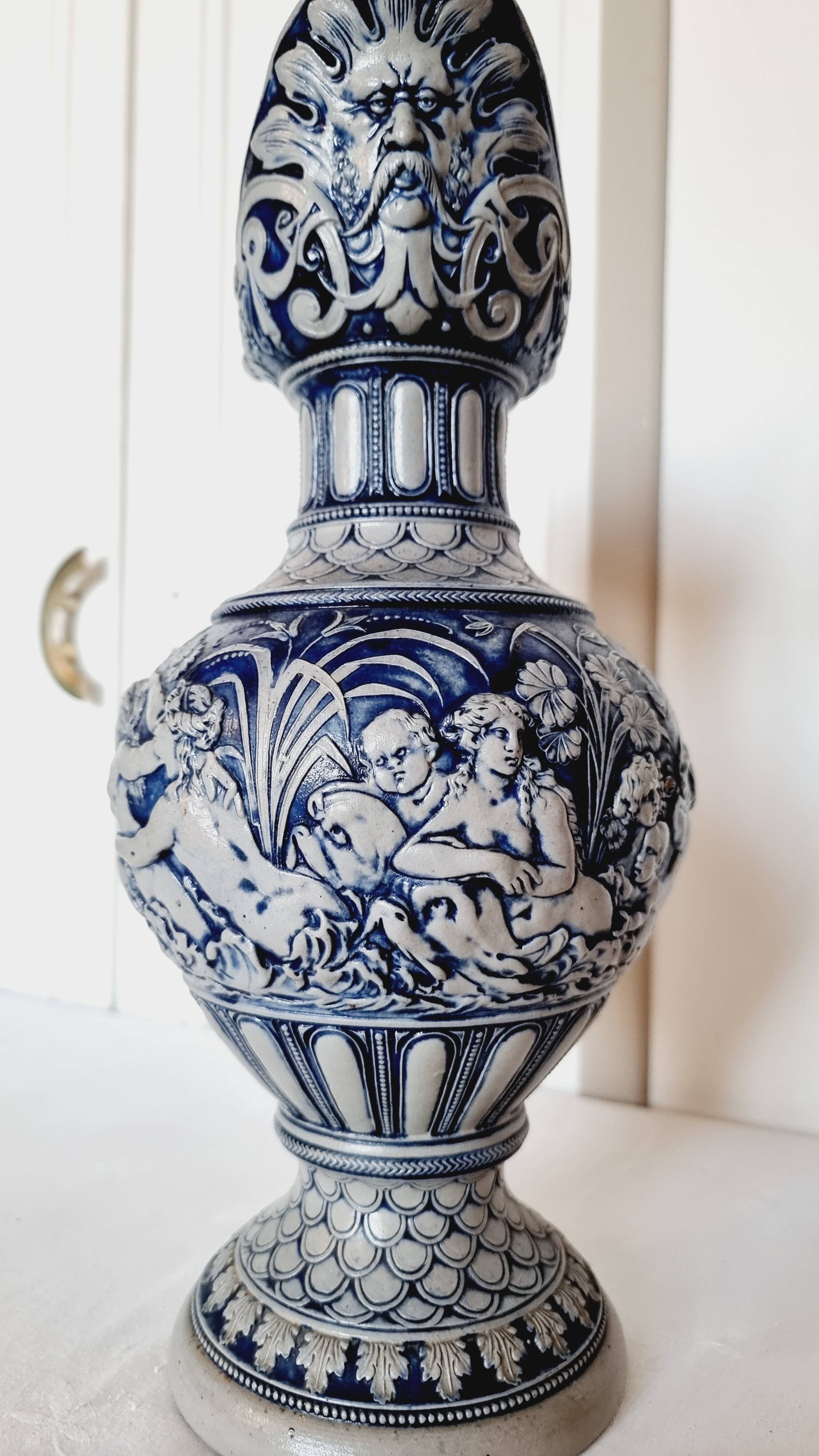 salt-glazed stoneware jug in German style, made by the prestigious house