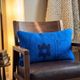 Vintage Wool Lumbar Pillow, Geometric Tribal Navy Cushion 12x20