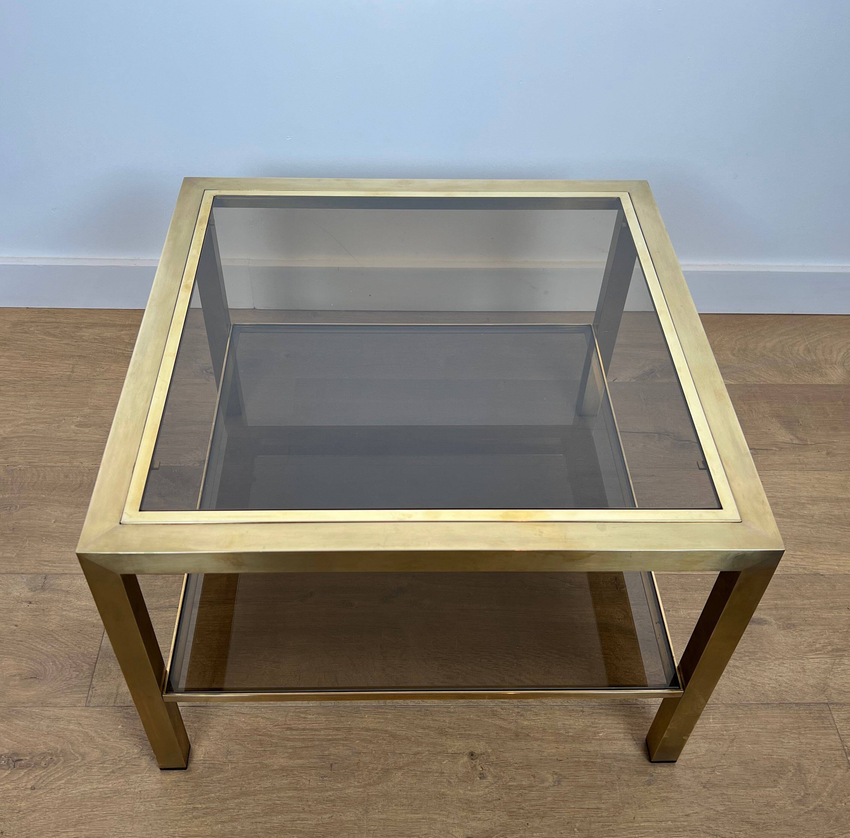 Pair of large square brass side tables