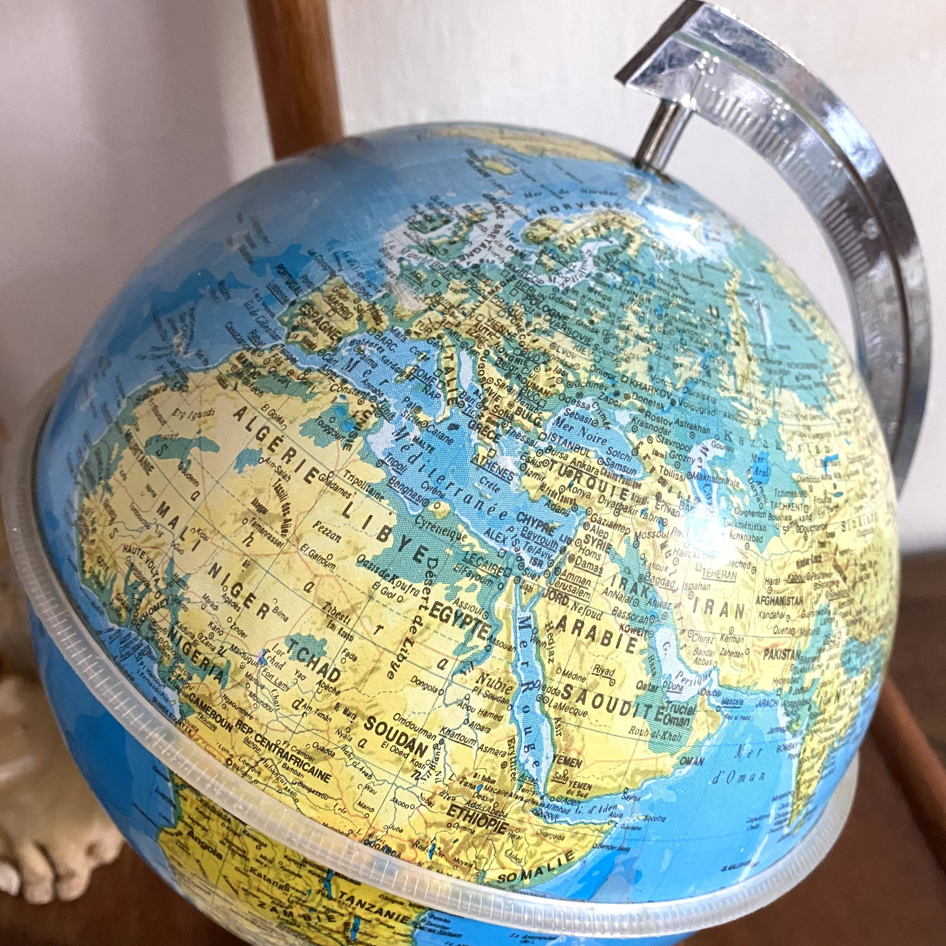Vintage plastic and wood globe, 70s-80s