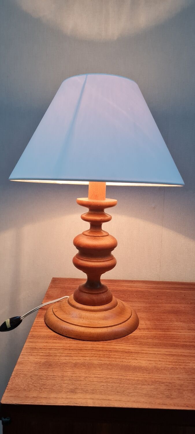 Turned wooden lamp