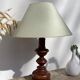 Turned wooden lamp old bluish gray lampshade