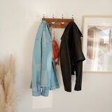 Wall-mounted coat rack with 8 hooks – vintage style – stained wood & metal