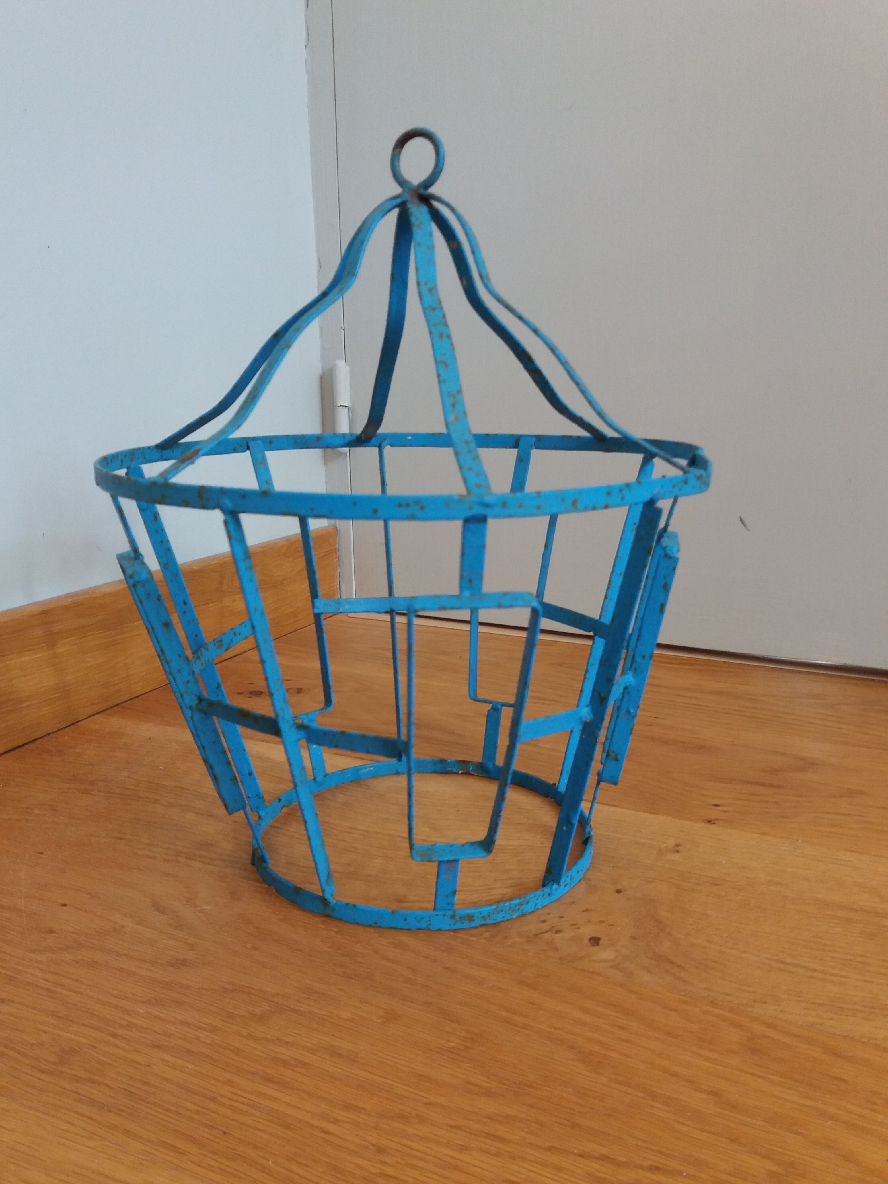 Suspension cage lamp in turquoise metal