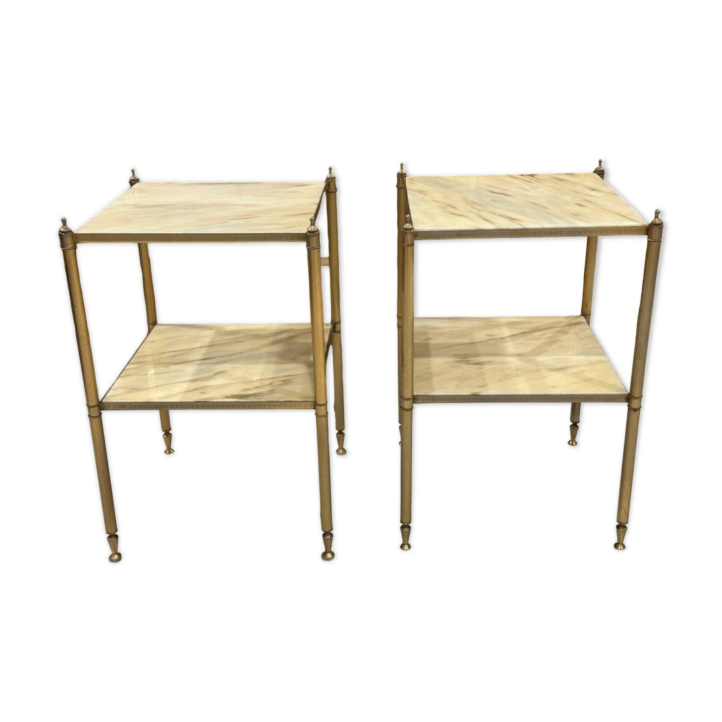 Pair of vintage marble and brass end tables 1970s