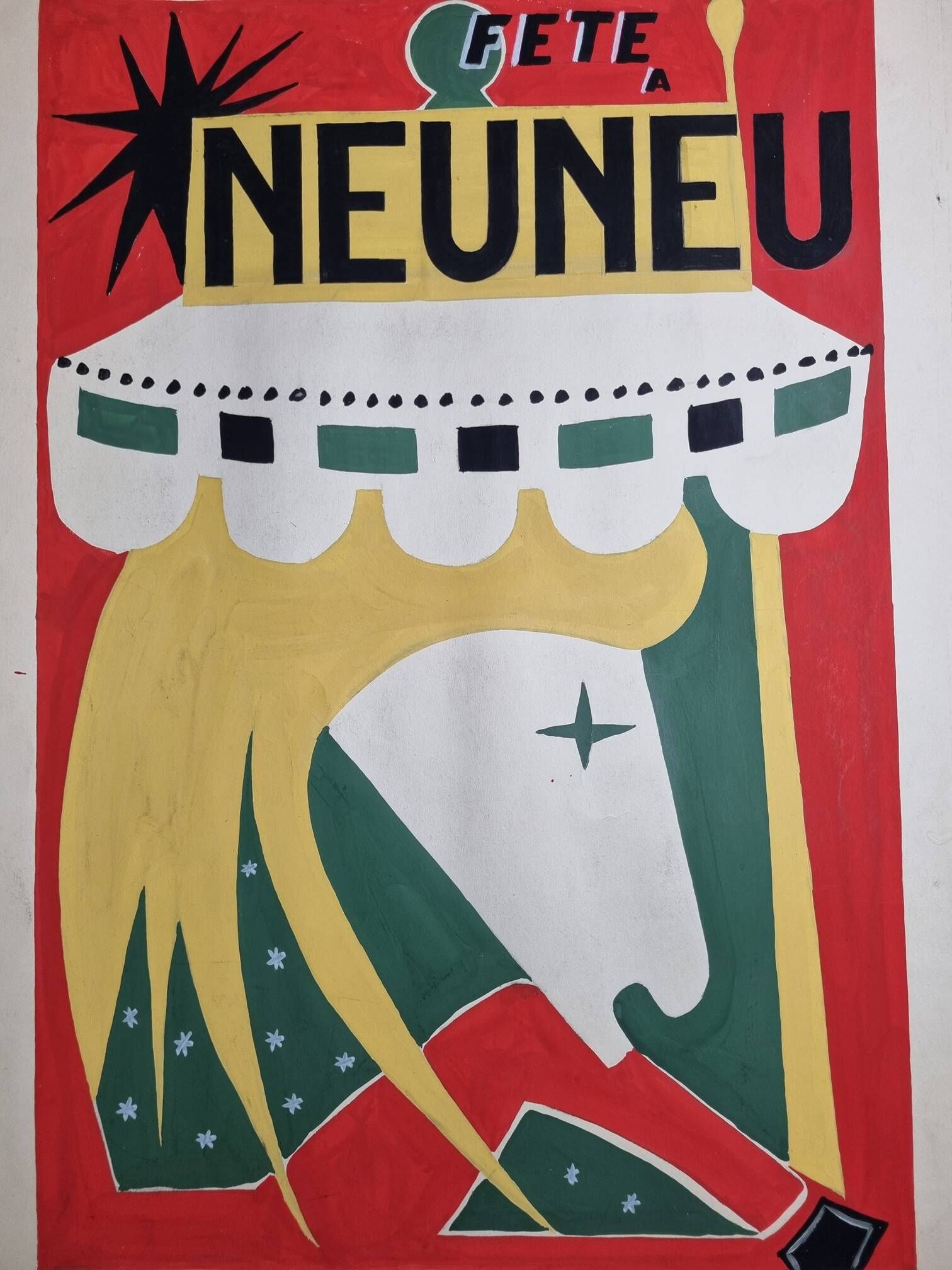 Original vintage advertising poster "La Fête à Neuneu" hand-painted, 50s-60s