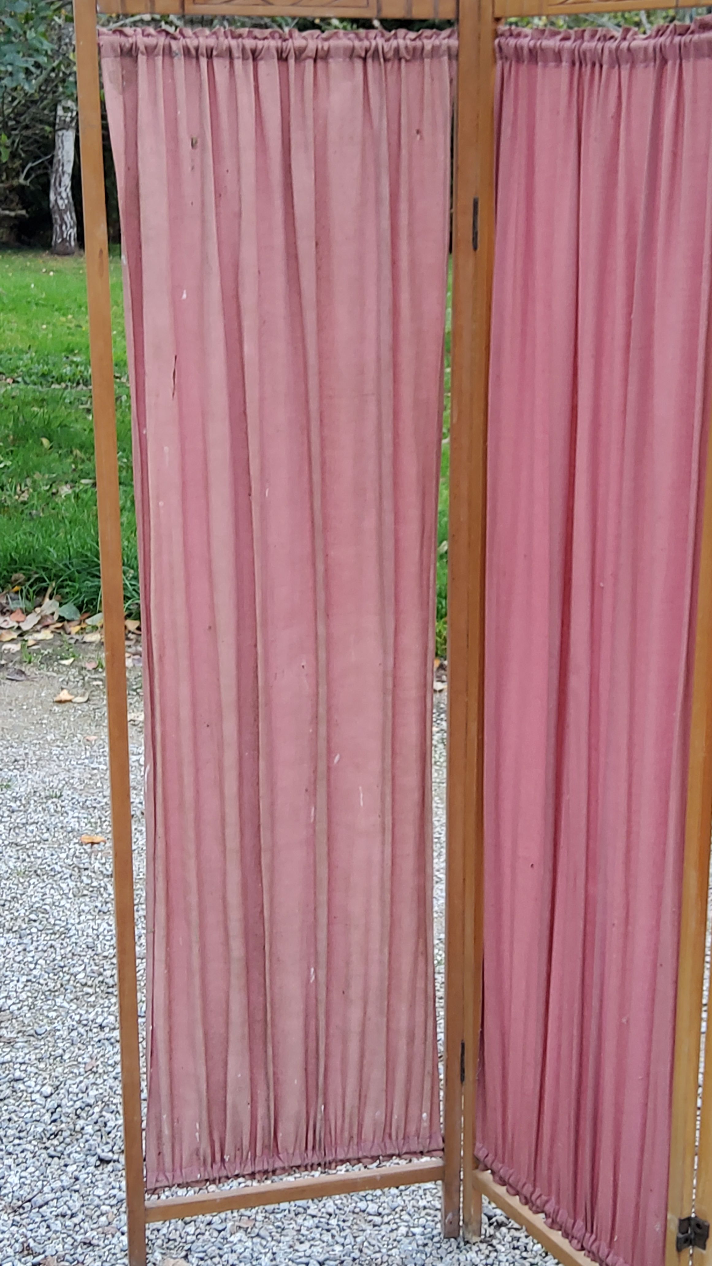 Art Deco screen 6 leaves in beech and fabrics of the 30s