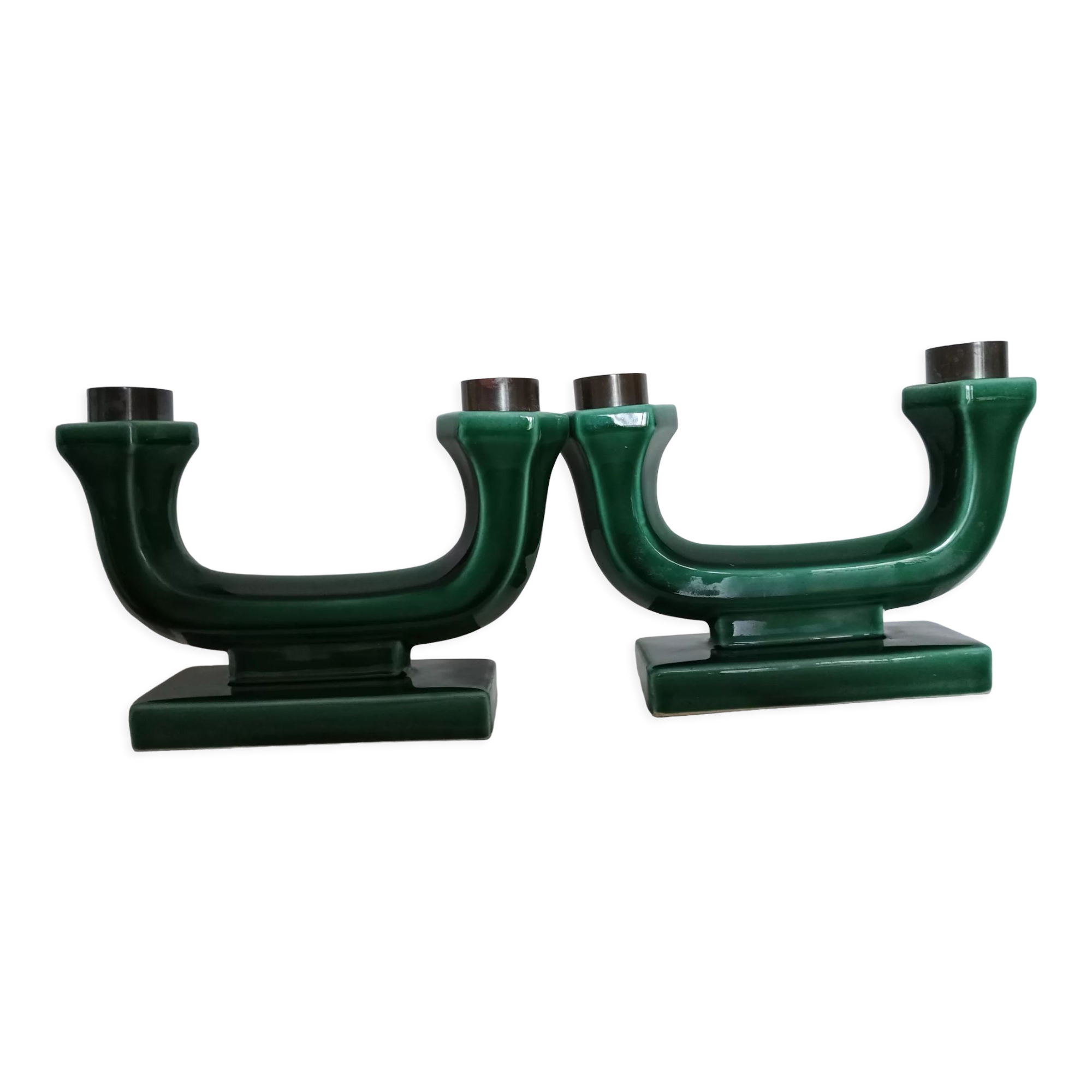 Pair of art-deco ceramic candle holders