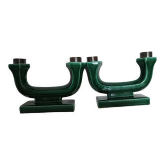 Pair of art-deco ceramic candle holders