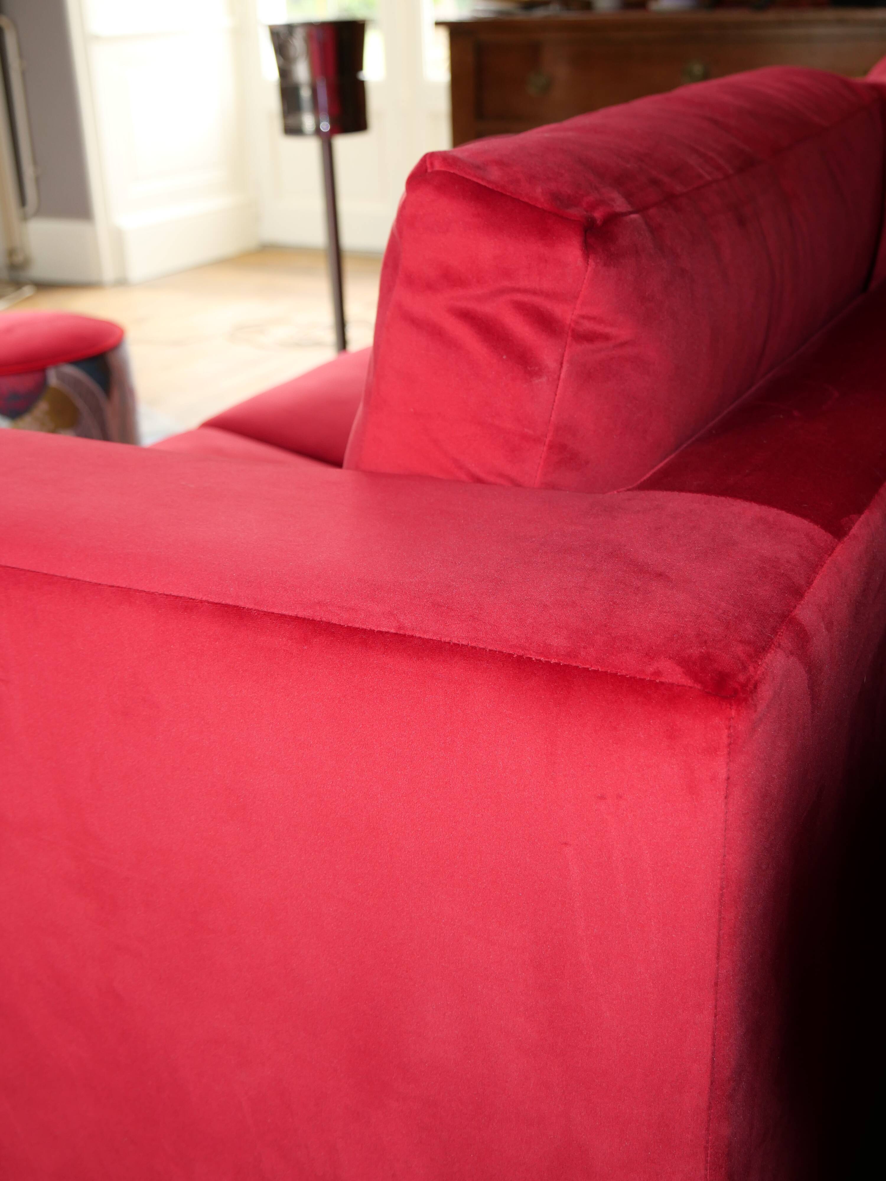 Completely renovated red velvet sofa