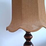 Table lamp in turned wood and tulip shade