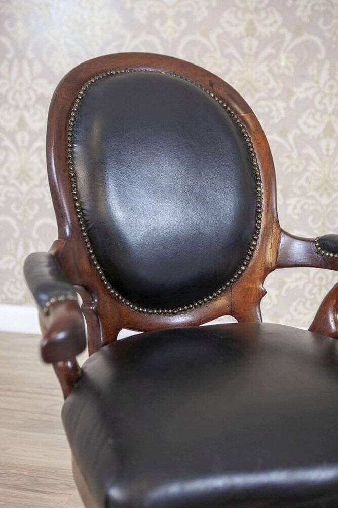 Late 19th Century Mahogany Armchair in Black Leather, 1890s