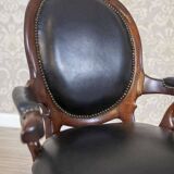 Late 19th Century Mahogany Armchair in Black Leather, 1890s
