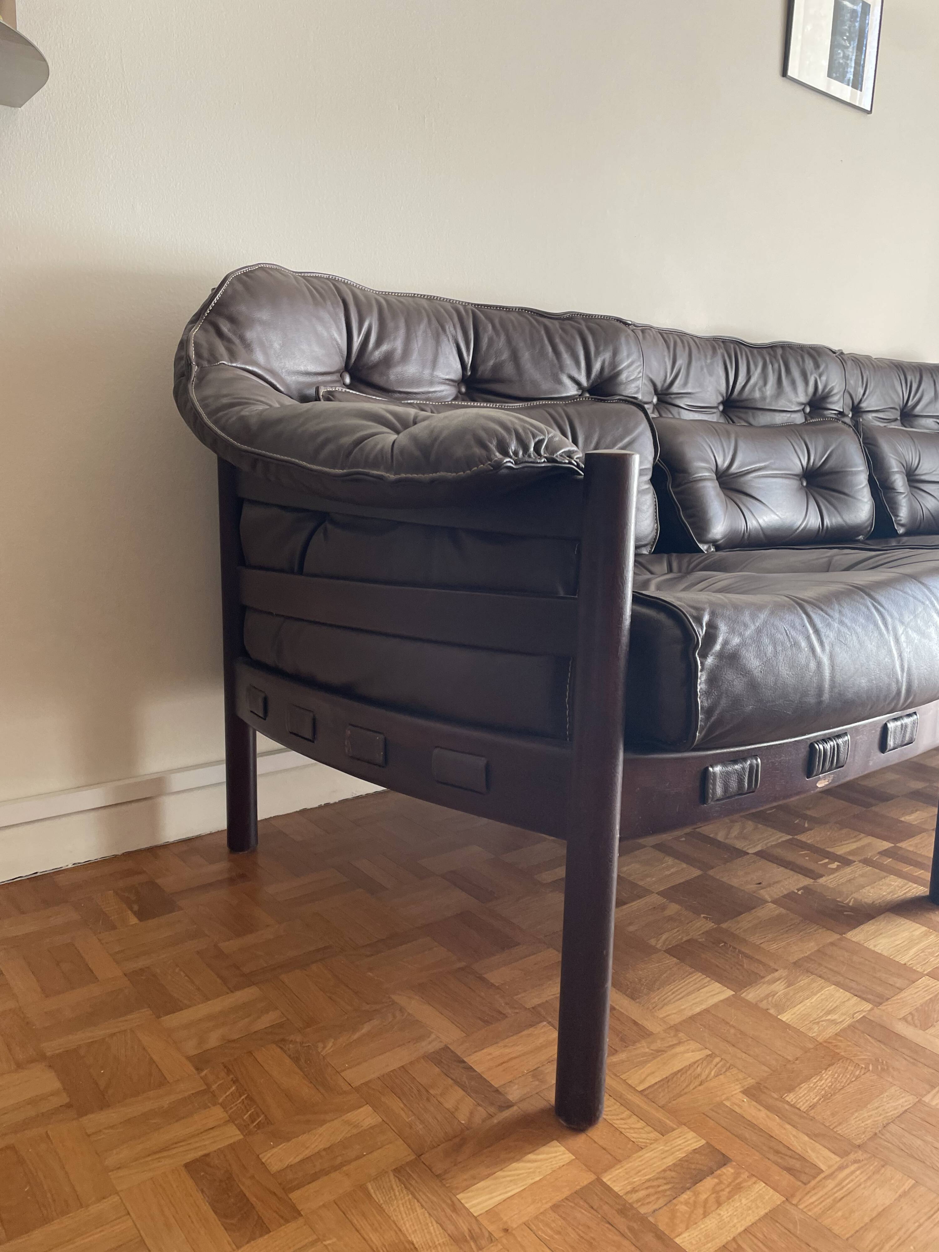 Canapé 3 places en cuir par Arne Norell pour Coja, années 70