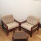 Brown vintage armchairs, 1960s, pair with one stool
