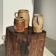 Pot ovale en grès mat beige, 1 anse
