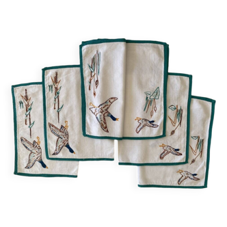 Sets de table brodés et galonnés mains "les colverts" - Métis - 32x50 cm
