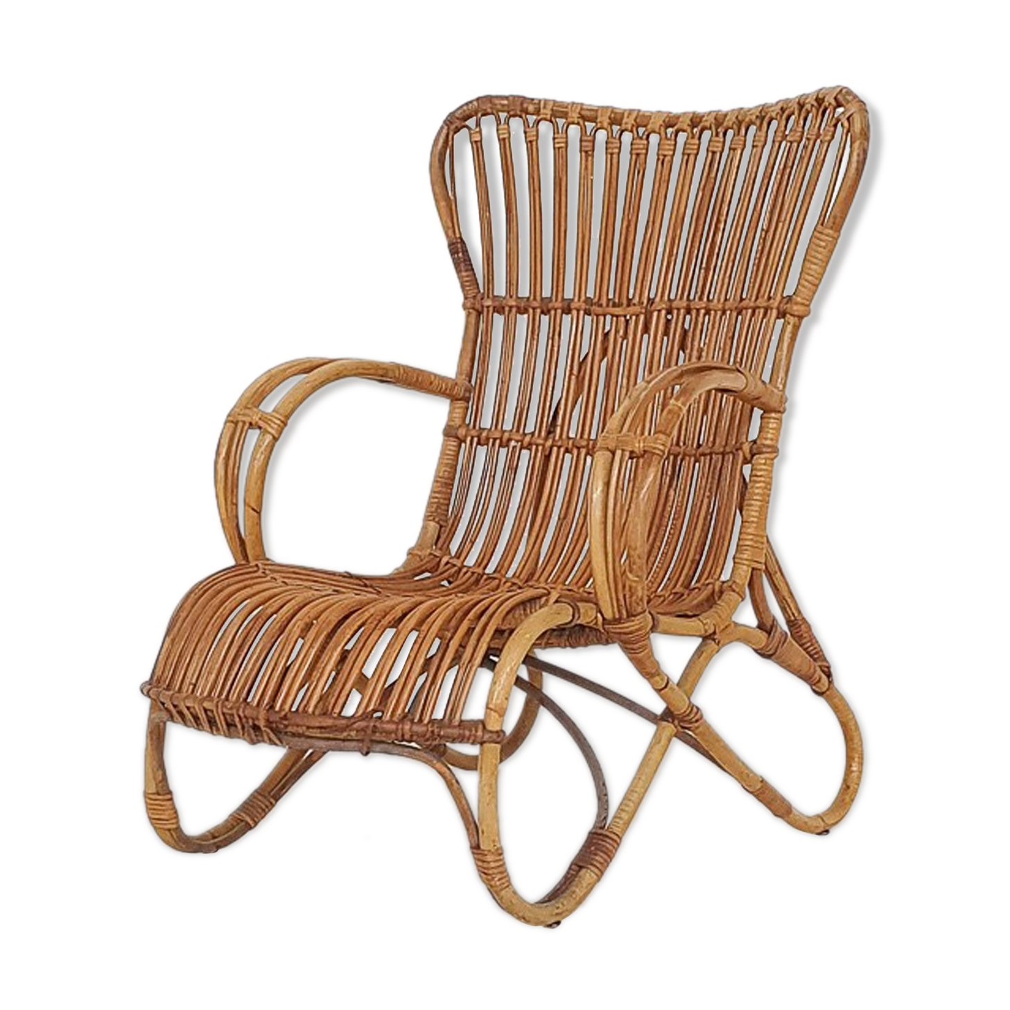 fauteuil en rotin du milieu du siècle, Pays-Bas années 1950