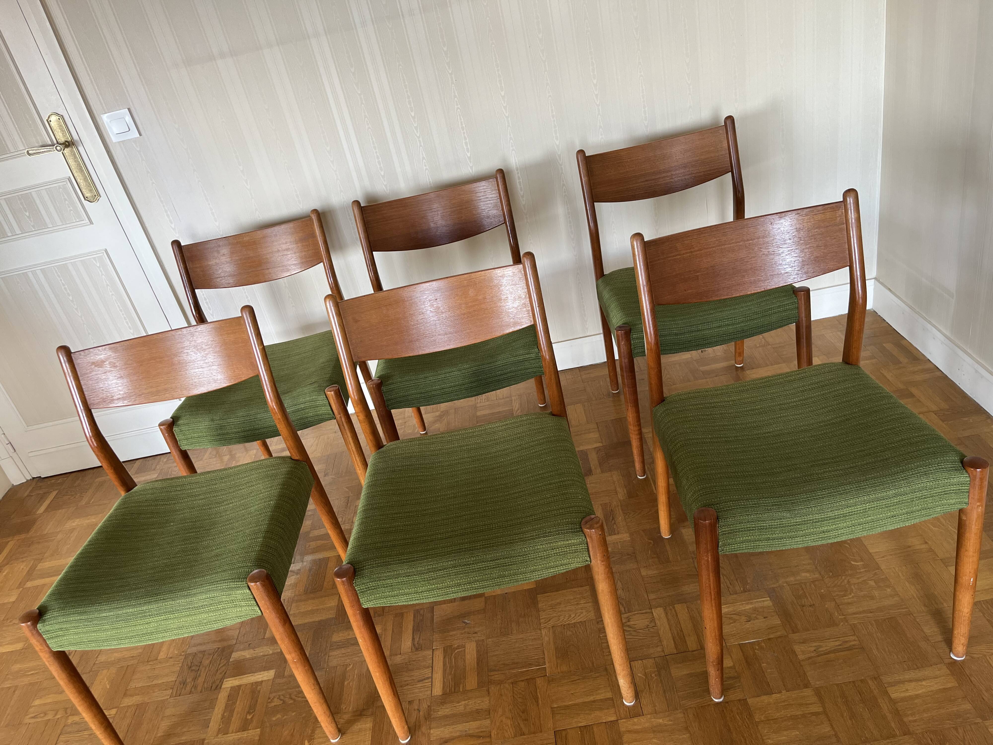 6 chaises en teck massif années 60 de Cees Braakman