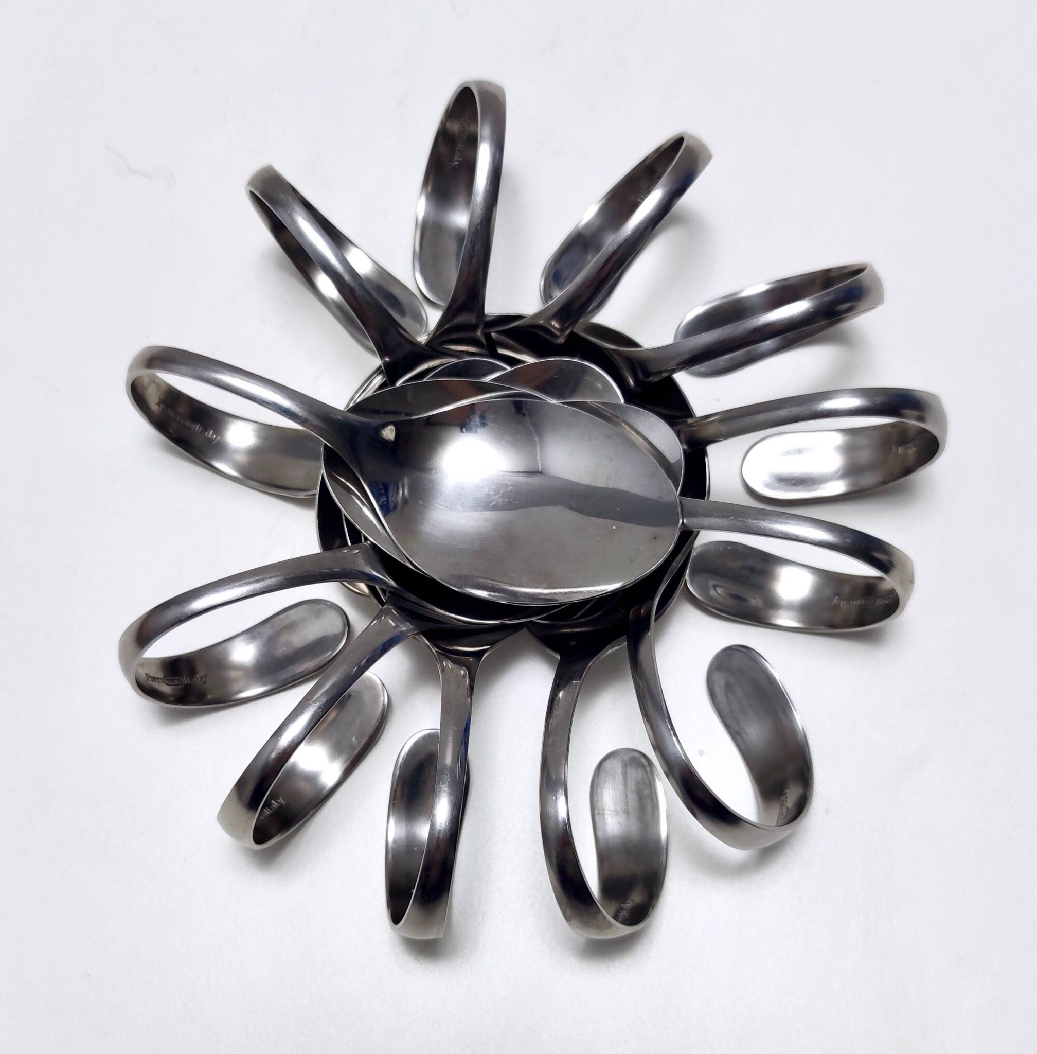 Set of Twelve Steel Serving Spoon by Pinti, Italy, 1980s