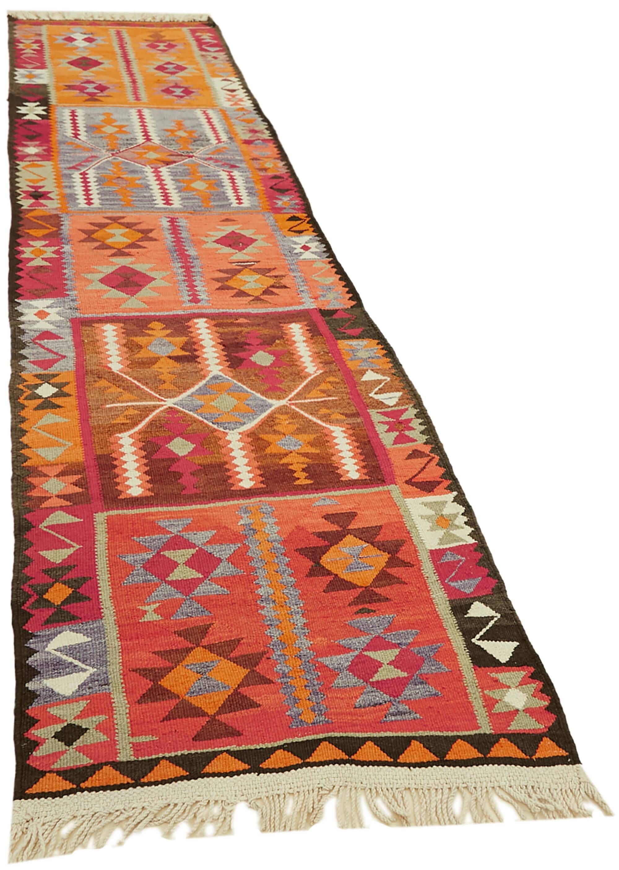 Turkish Handwoven Vintage Herki Kilim 92 cm x 365 cm